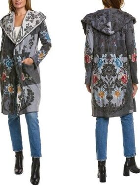 Johnny Was Biya Rocco Embroidered Floral Hooded Cardigan XL